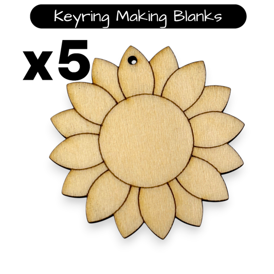 Wooden Flower Key Ring & Bag Tag Blanks for DIY, Set of 5