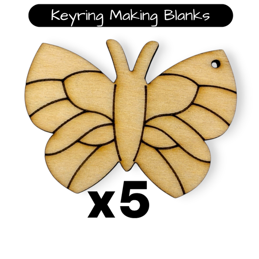 Wooden Butterfly Key Ring & Bag Tag Blanks for DIY, Set of 5