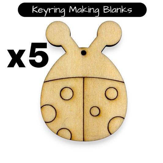 Wooden Ladybug Key Ring & Bag Tag Blanks for DIY, Set of 5