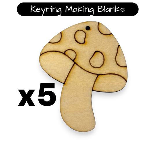 Wooden Mushroom Key Ring & Bag Tag Blanks for DIY, Set of 5
