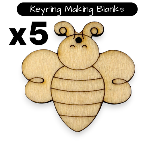 Wooden Bee Key Ring & Bag Tag Blanks for DIY, Set of 5