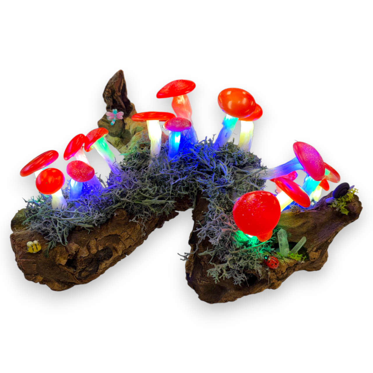 Mushroom lamp / night light - fairy garden on natural driftwood