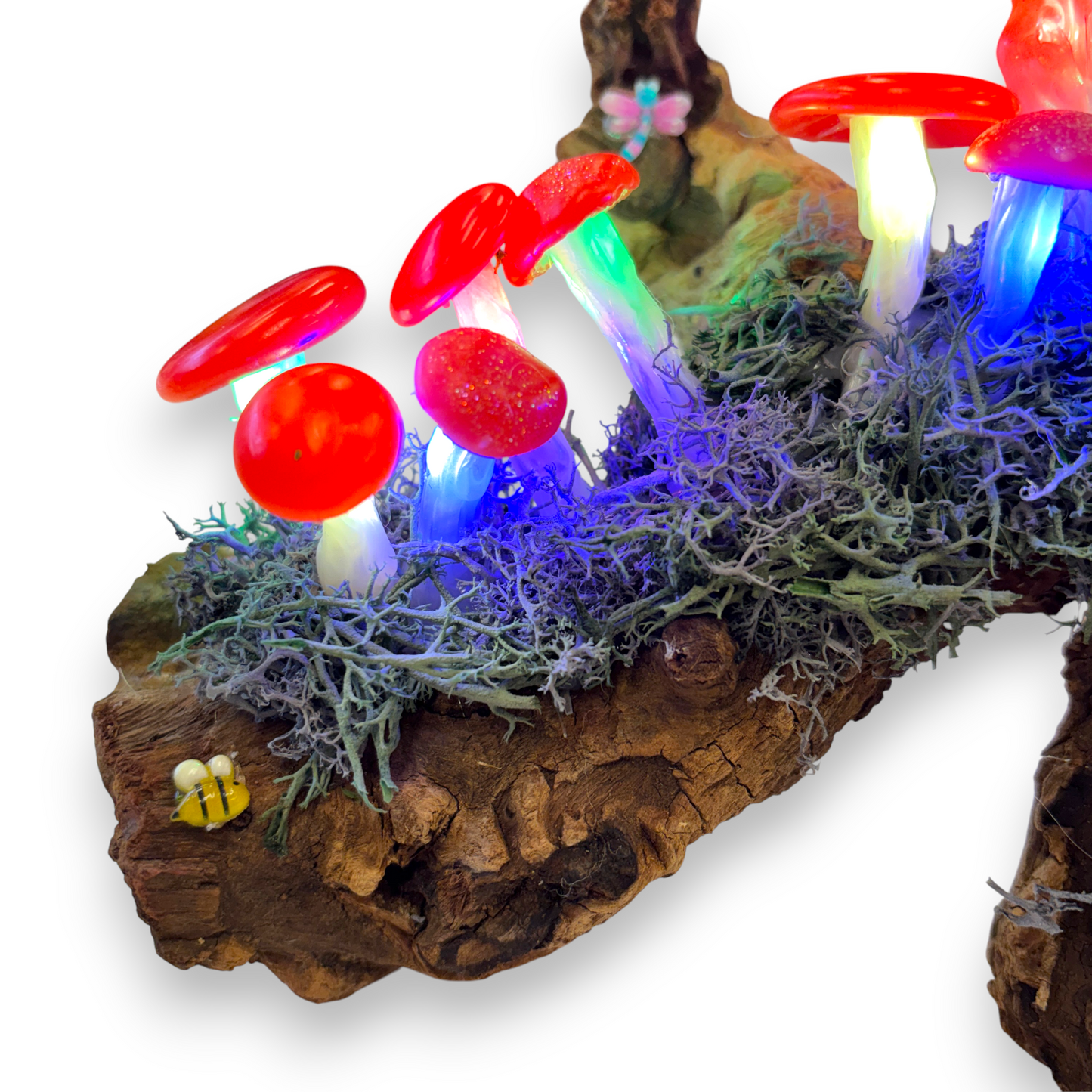 Mushroom lamp / night light - fairy garden on natural driftwood