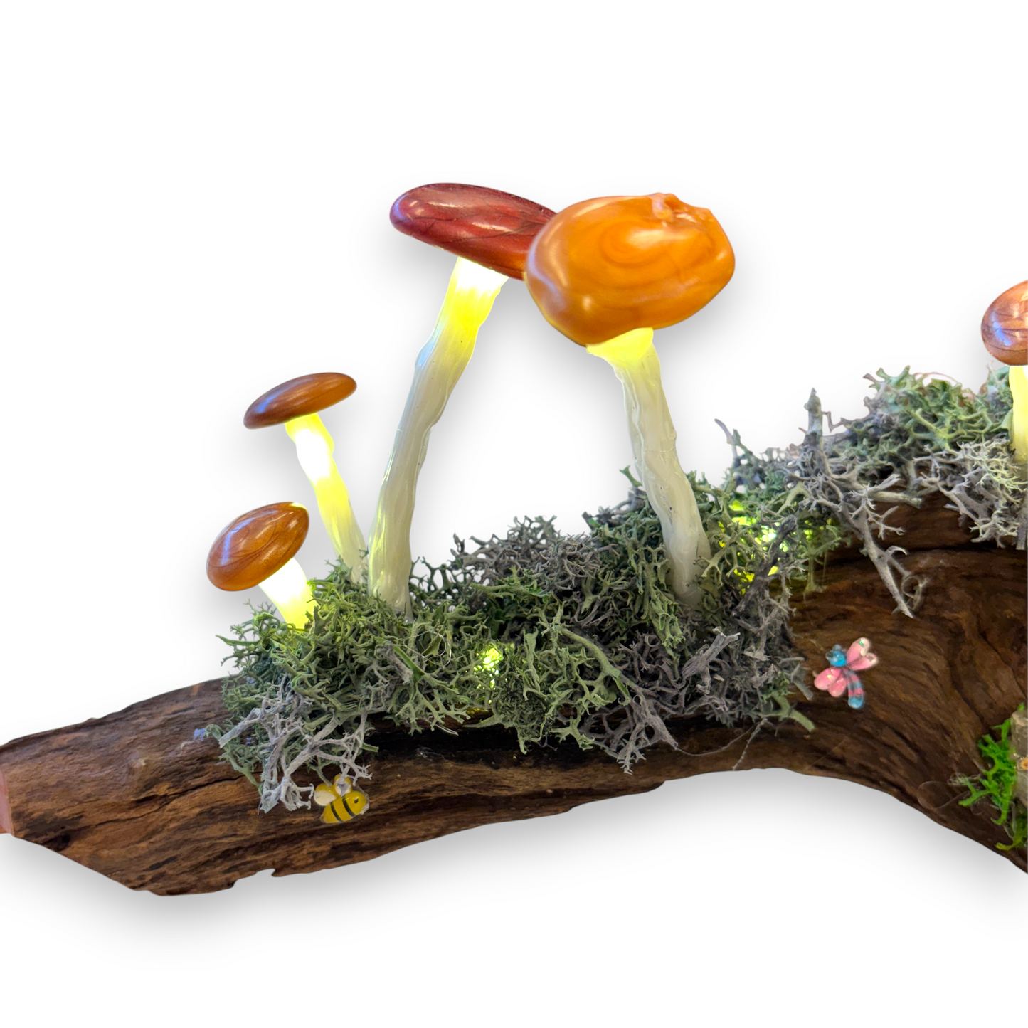 Mushroom lamp / night light - fairy garden on natural driftwood