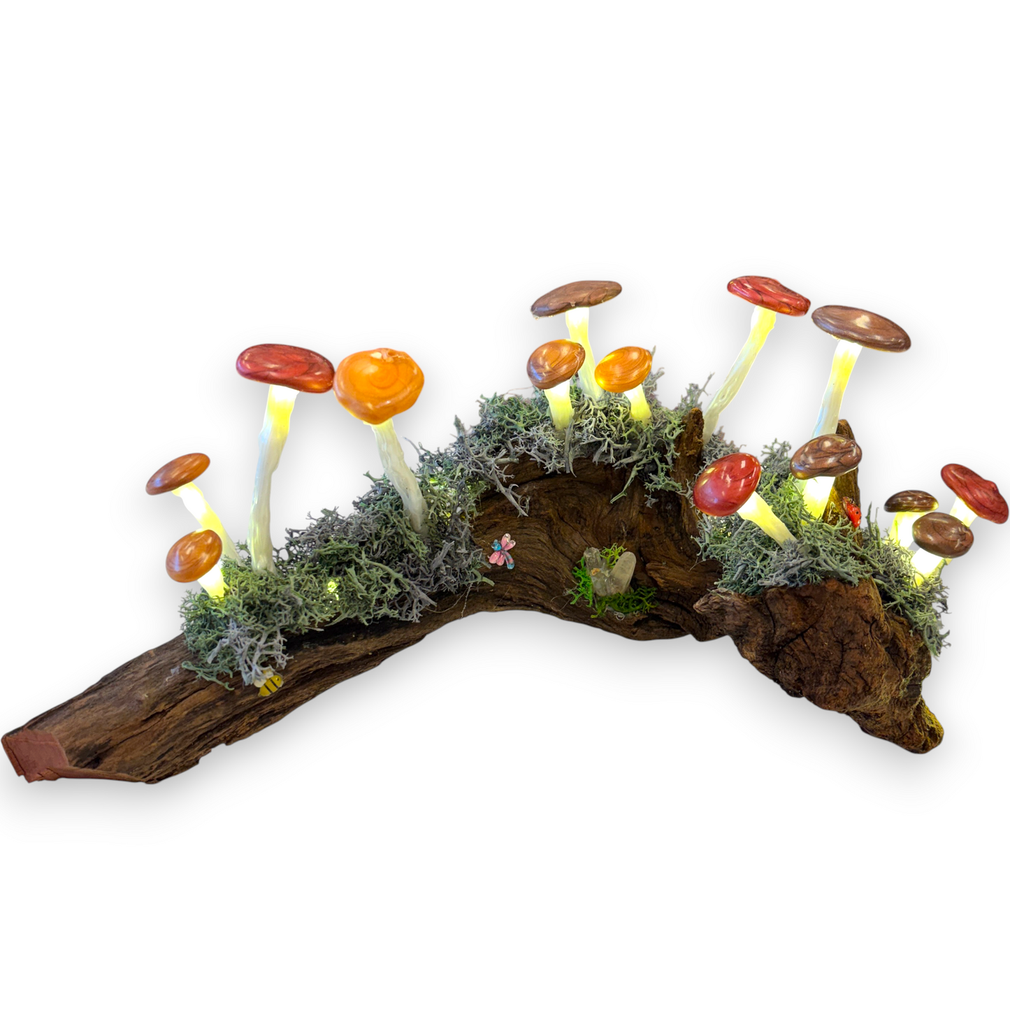 Mushroom lamp / night light - fairy garden on natural driftwood