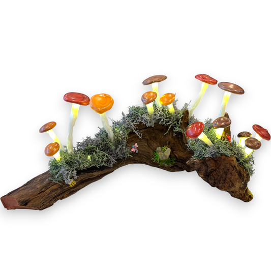 Mushroom lamp / night light - fairy garden on natural driftwood