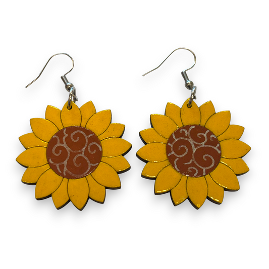 Wooden sunflower earrings