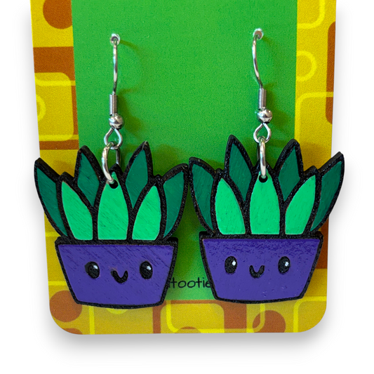 Wooden pot plant earrings - succulent