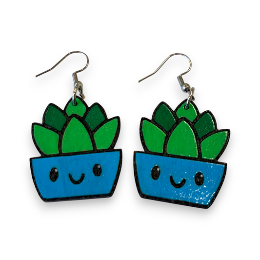 Wooden pot plant earrings - succulent