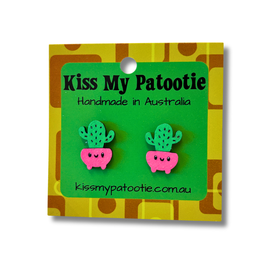 Succulent / cactus wooden earrings - hand painted