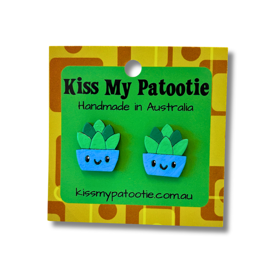 Succulent / plant wooden earrings - hand painted