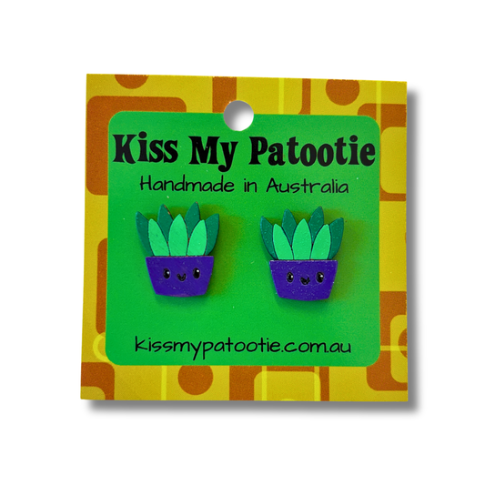Succulent / plant wooden earrings - hand painted