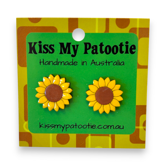 Sunflower wood earrings - hand painted