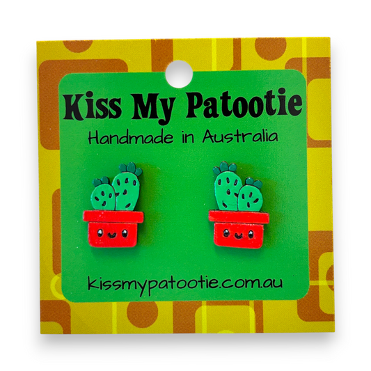 Succulent / cactus wooden earrings - hand painted
