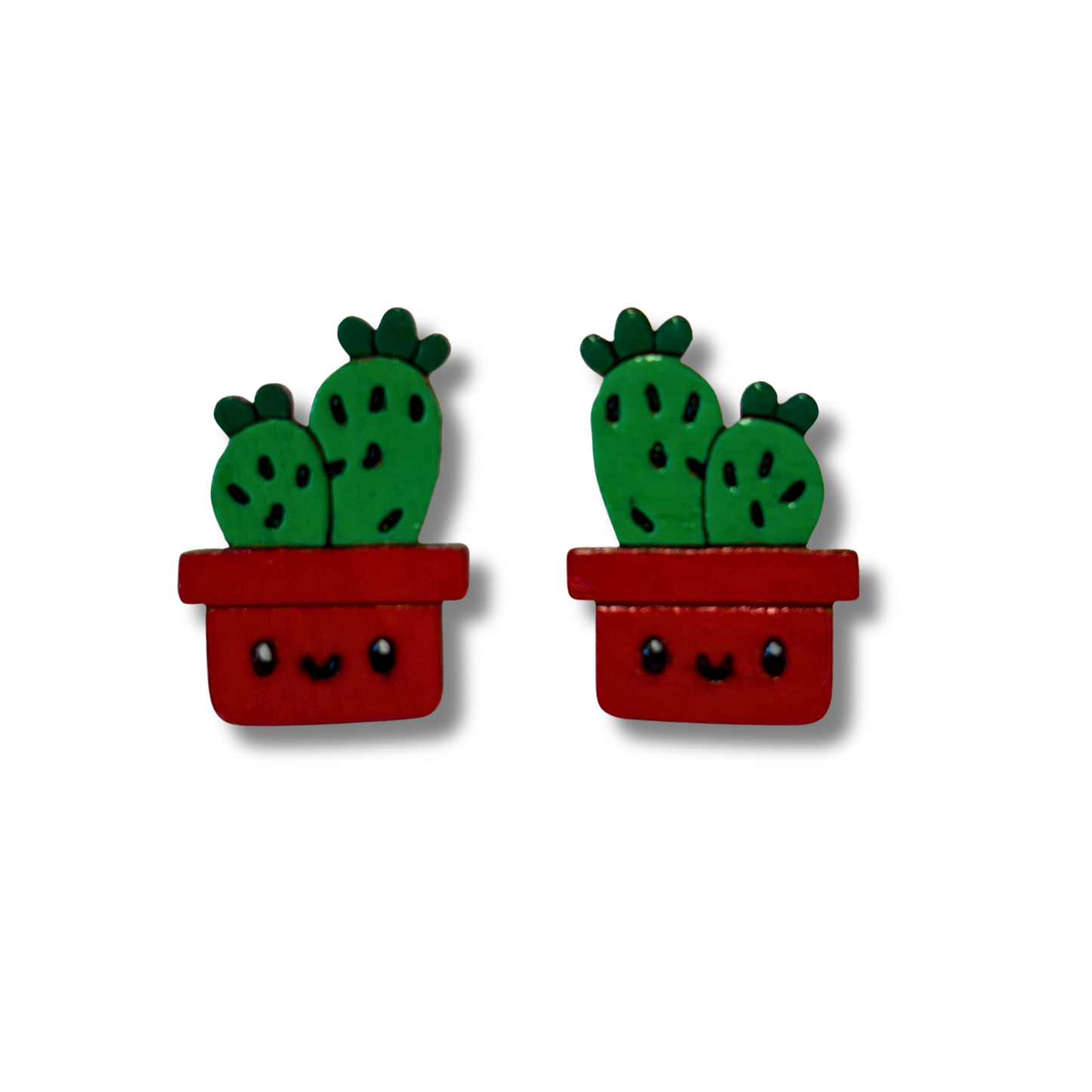 Succulent / cactus wooden earrings - hand painted