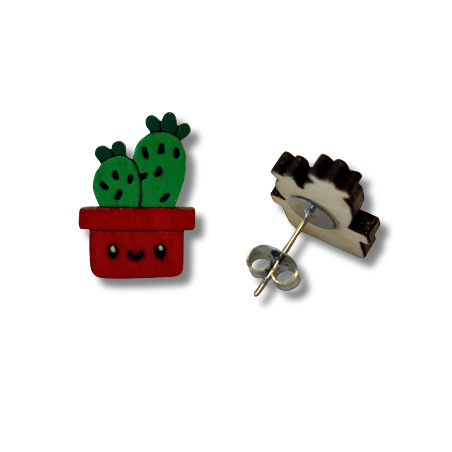 Succulent / cactus wooden earrings - hand painted