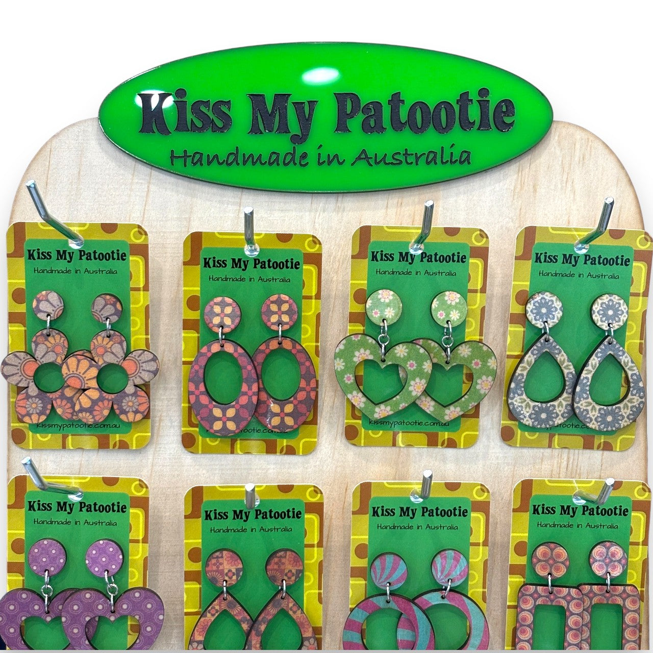 Retro wooden earrings wholesale starter pack - 24 x earrings & Free display stand