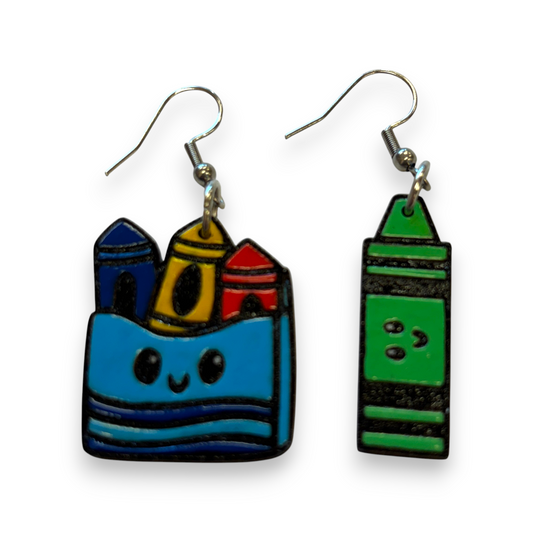 Teacher earrings - crayons, hand painted