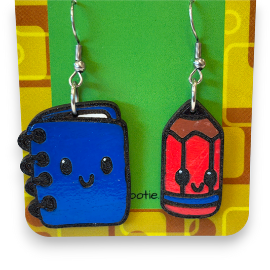 Wooden teacher earrings - book and pencil