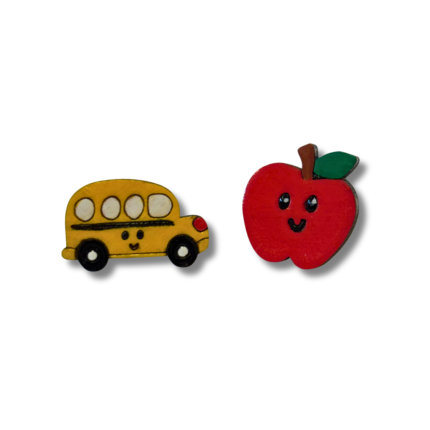 Apple / school bus studs - hand painted teacher earrings