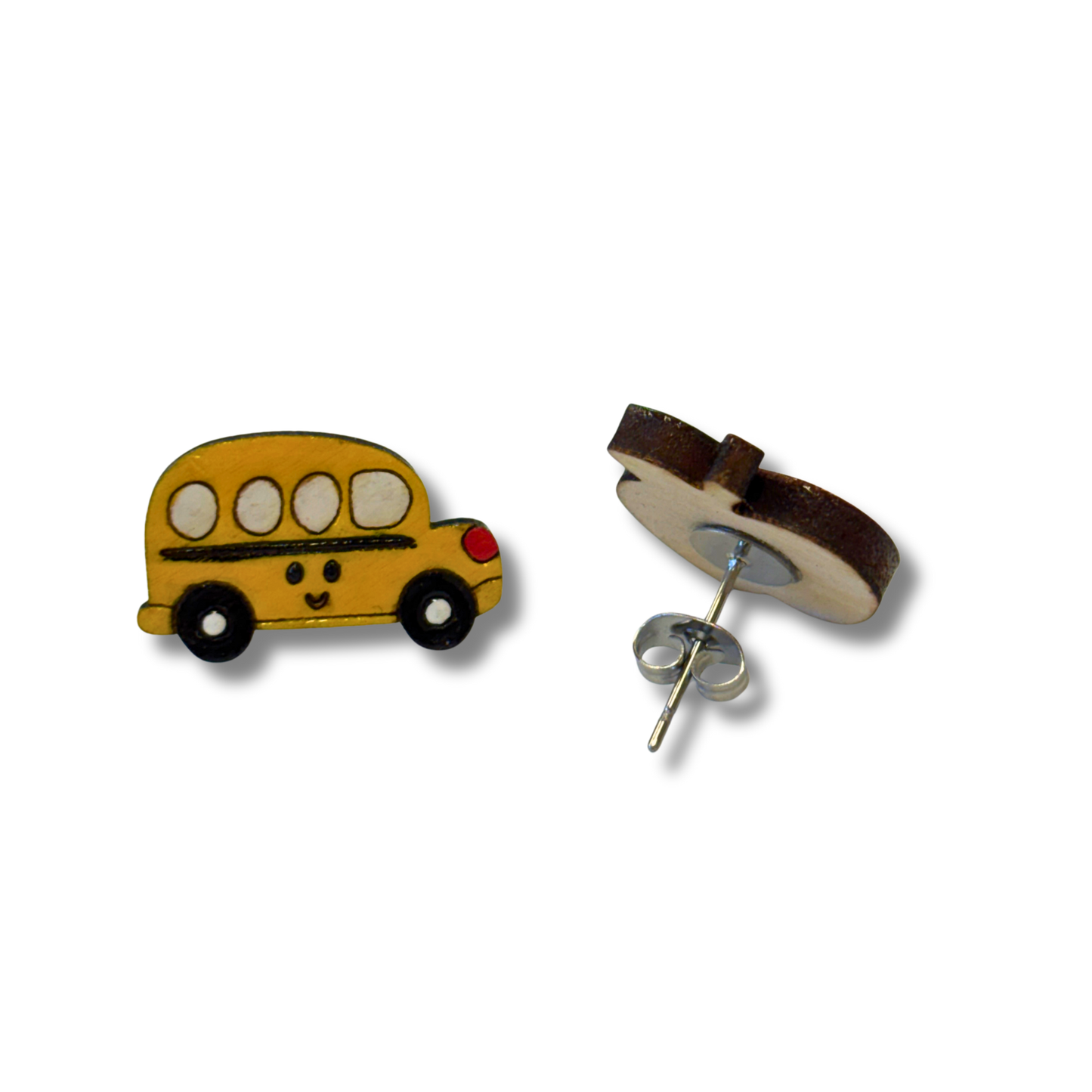 Apple / school bus studs - hand painted teacher earrings