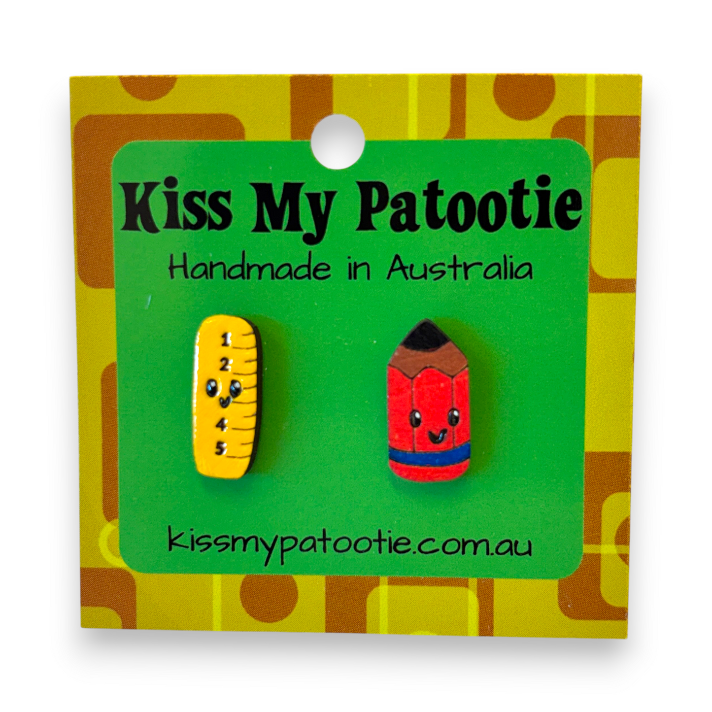 Pencil / ruler teacher studs - hand painted earrings