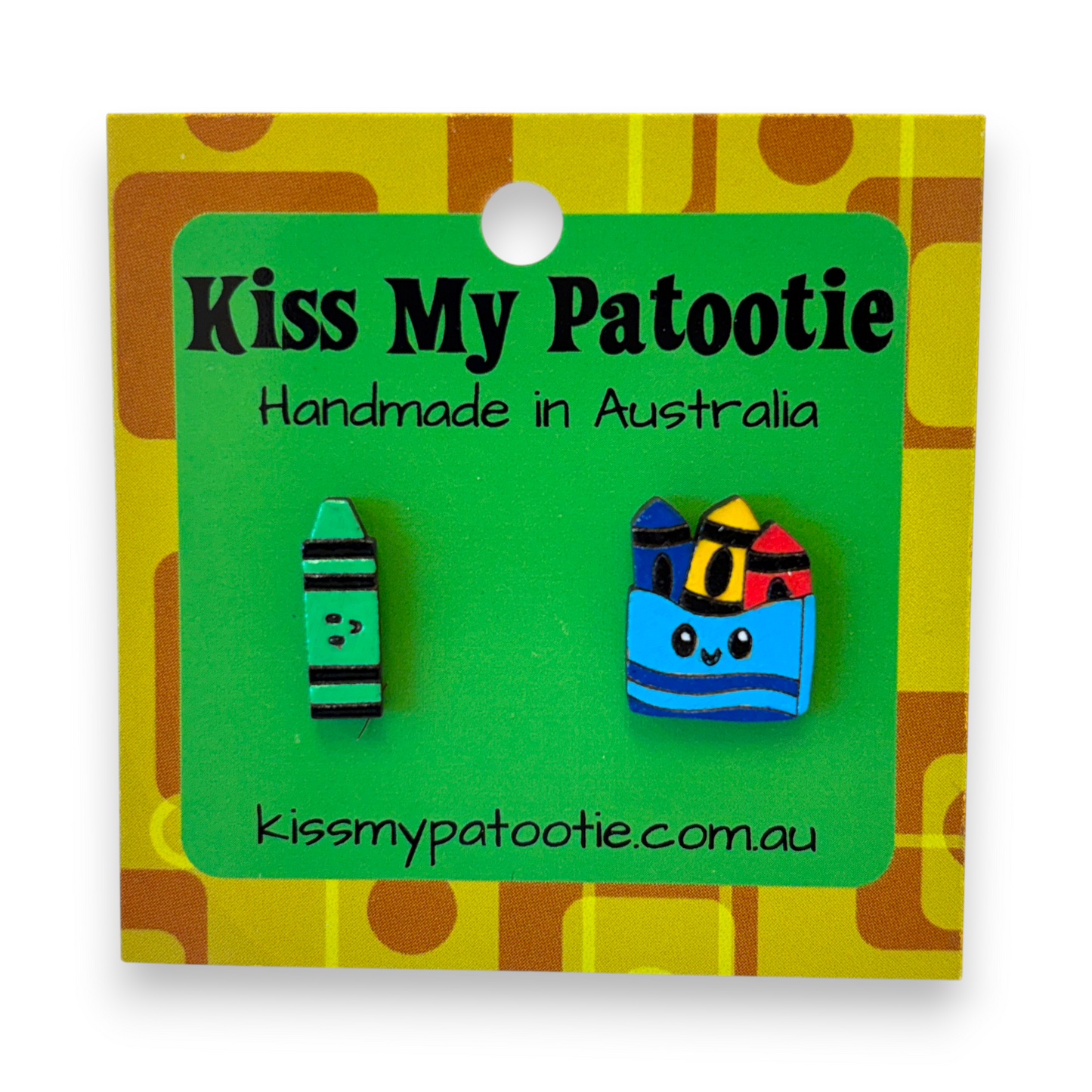 Crayon teacher studs - hand painted earrings