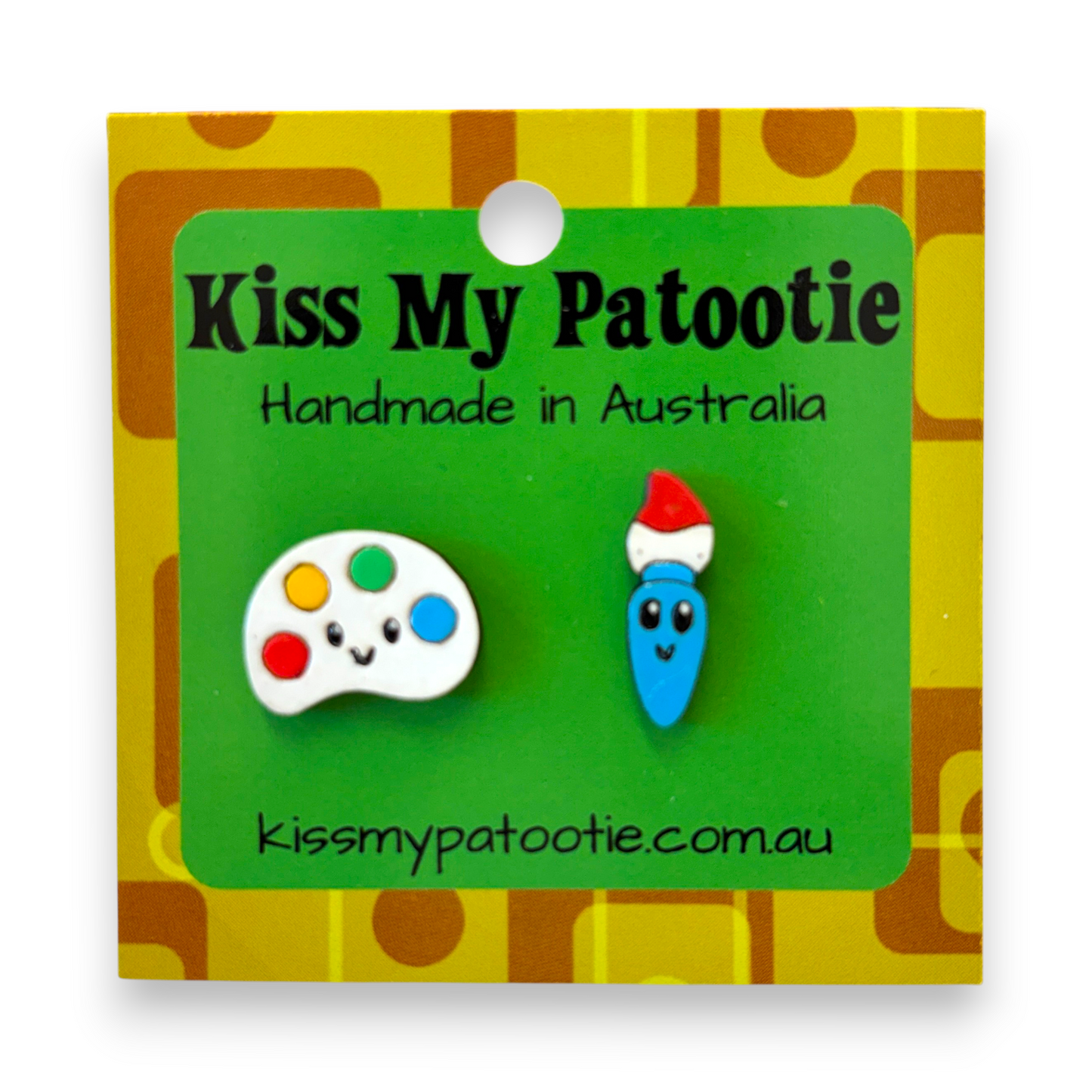 Paint brush / palette teacher studs - hand painted earrings