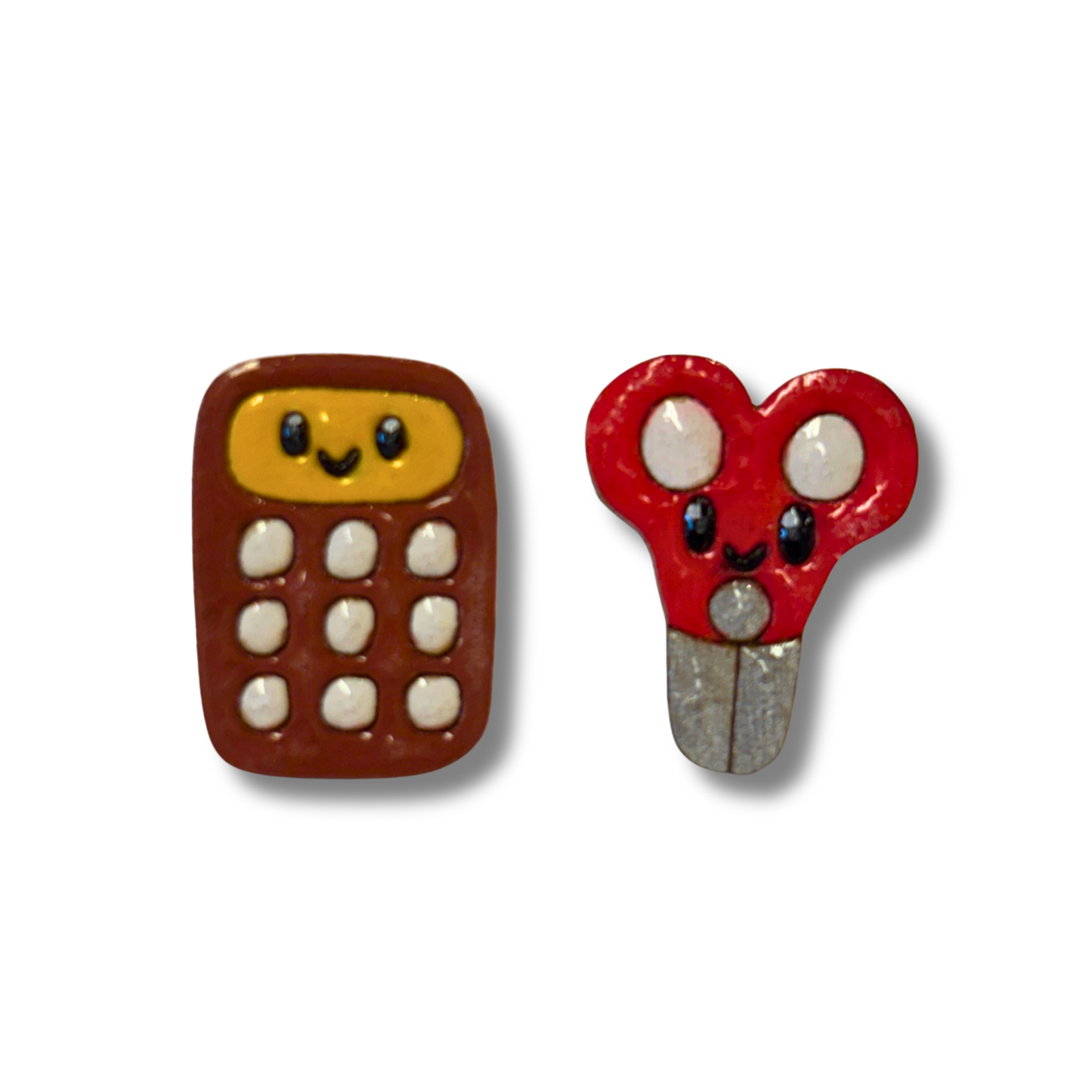 Scissors / calculator teacher studs - hand painted earrings