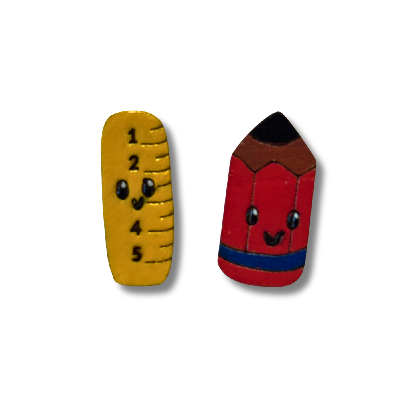Pencil / ruler teacher studs - hand painted earrings