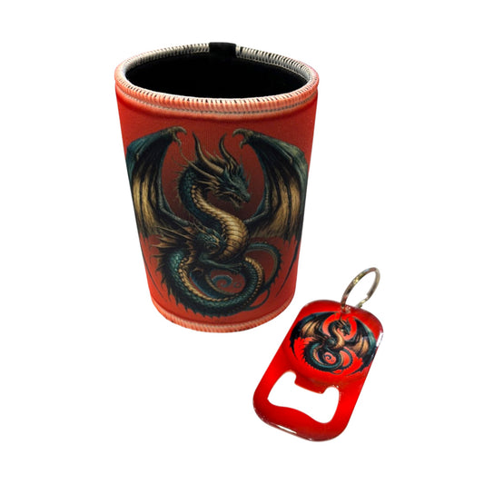 Printed Drink Cooler & Bottle Opener Keyring - dragon