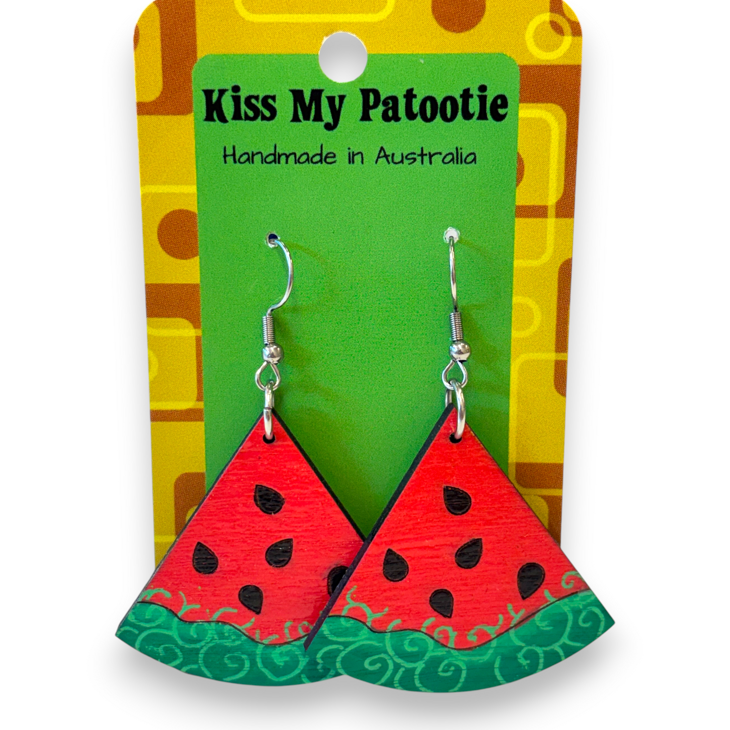 Wooden watermelon earrings