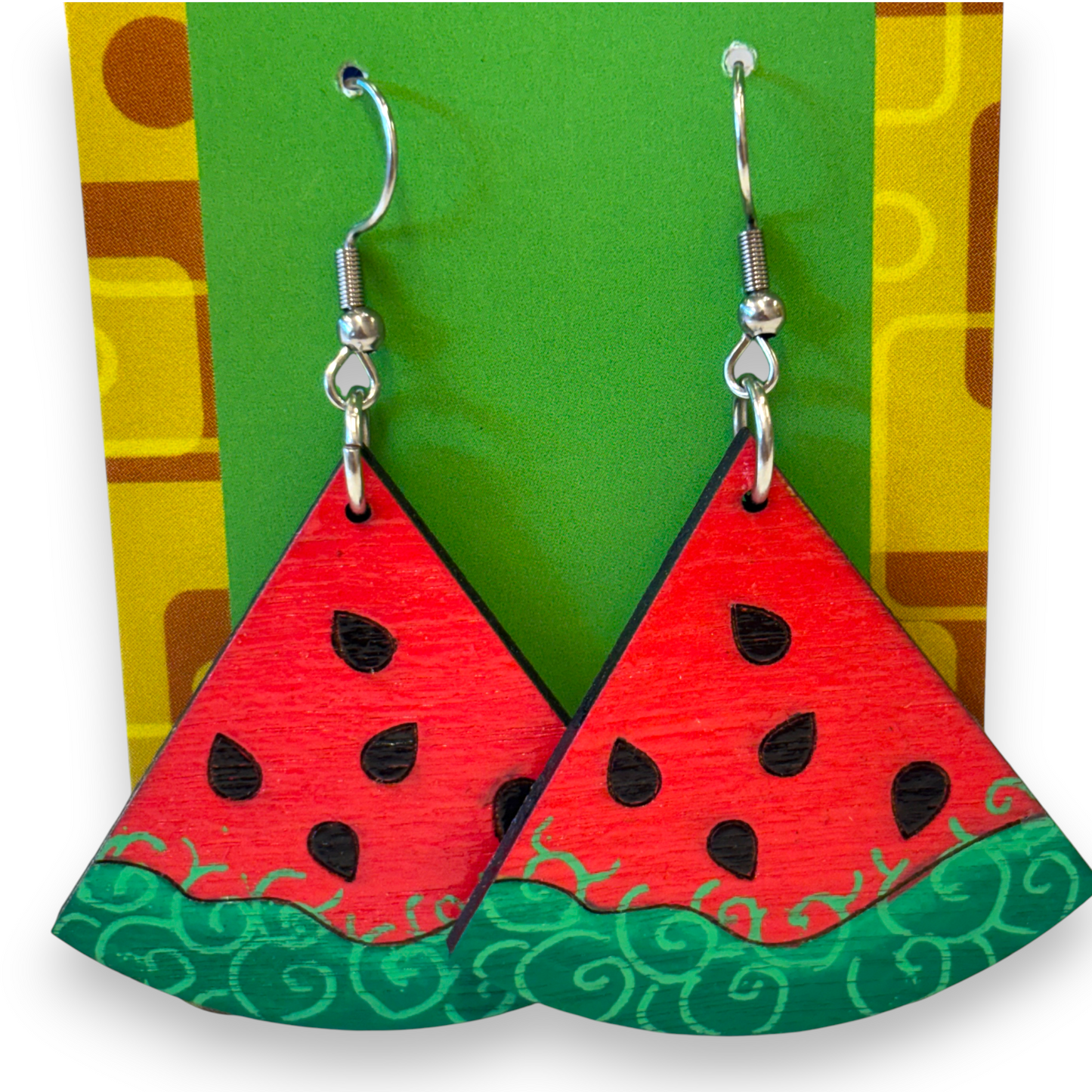 Wooden watermelon earrings