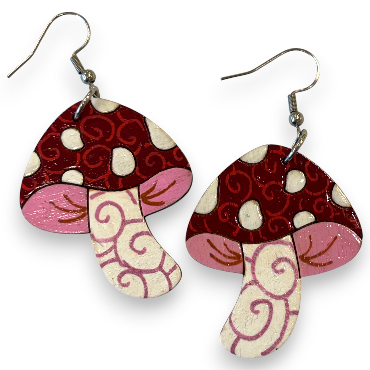 Wooden mushroom earrings