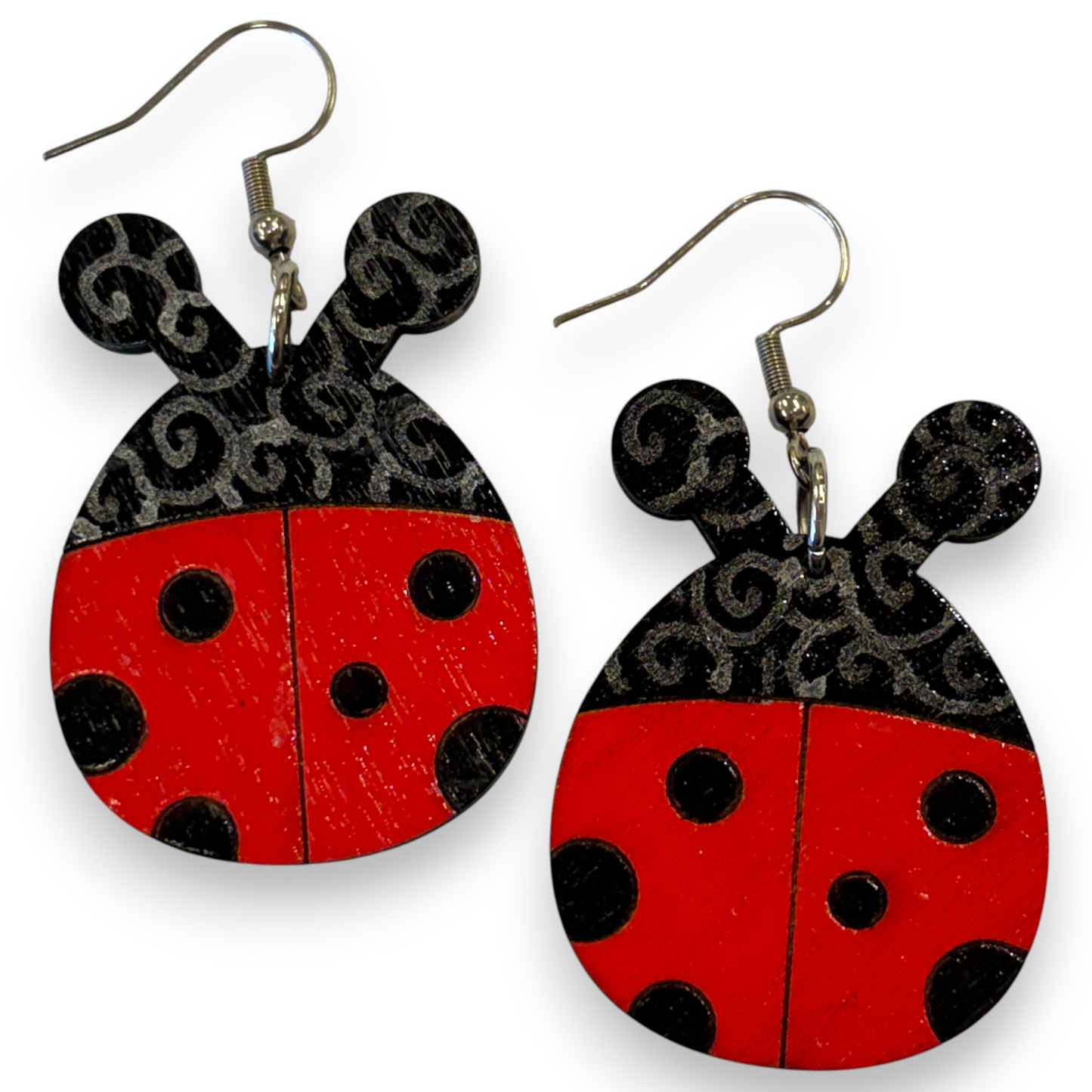 Wooden ladybug earrings