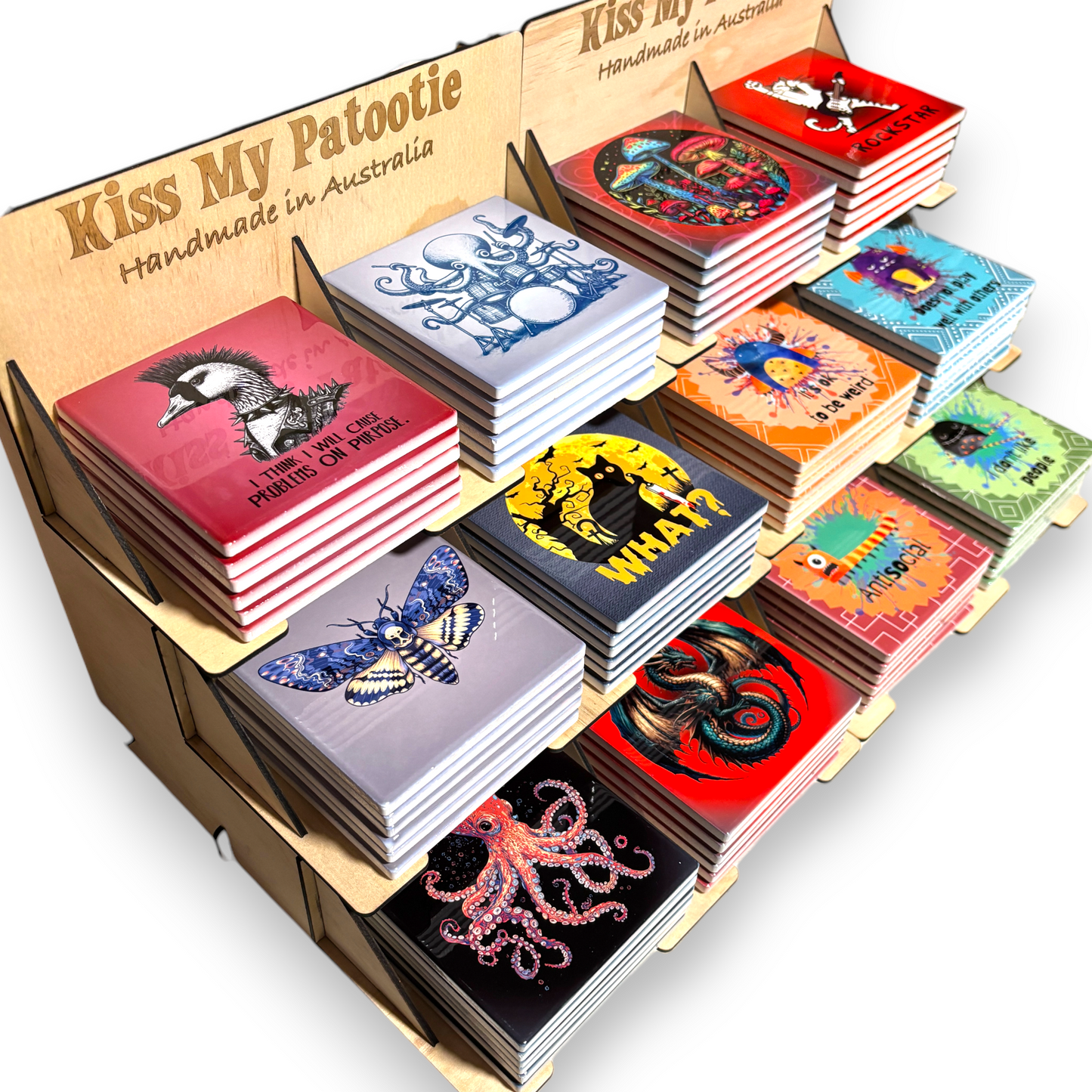 Ceramic coaster wholesale starter pack - 36 OR 72  x coasters & free display shelf