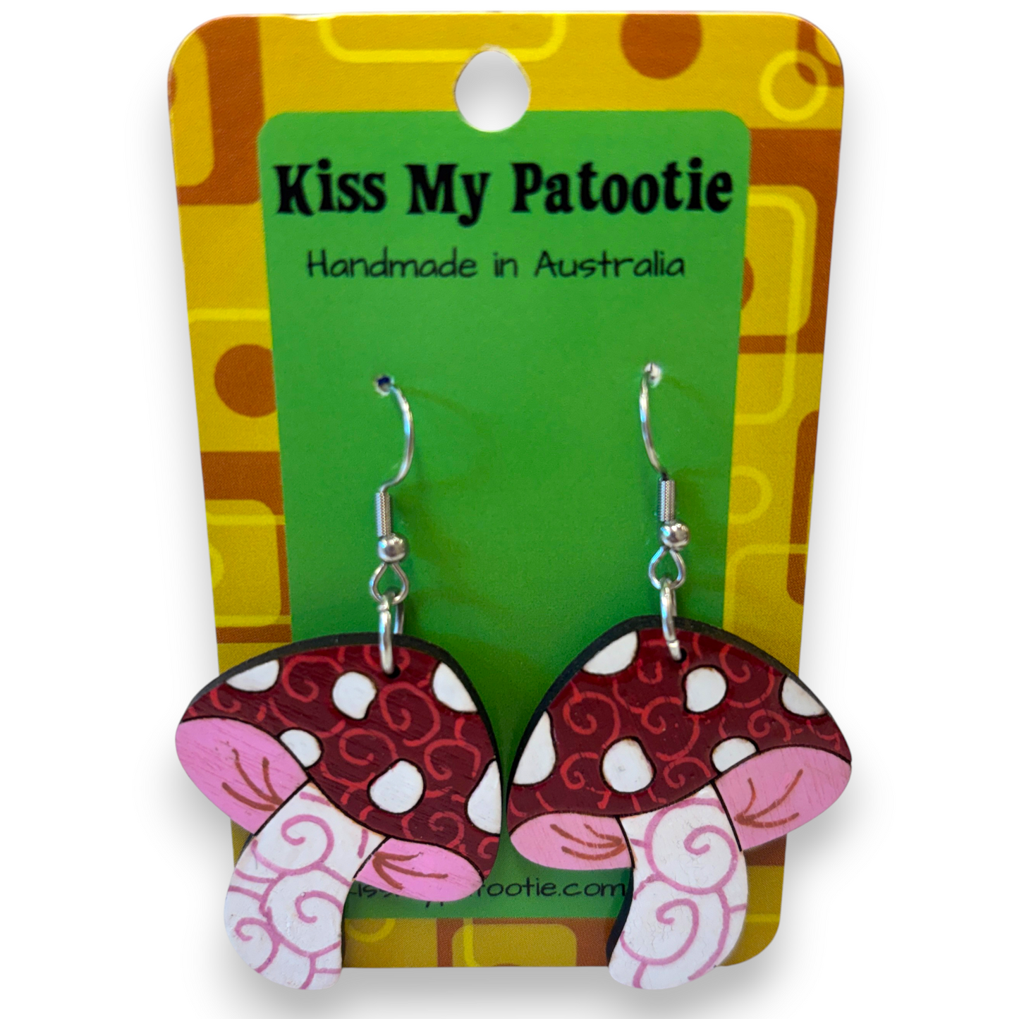 Wooden mushroom earrings