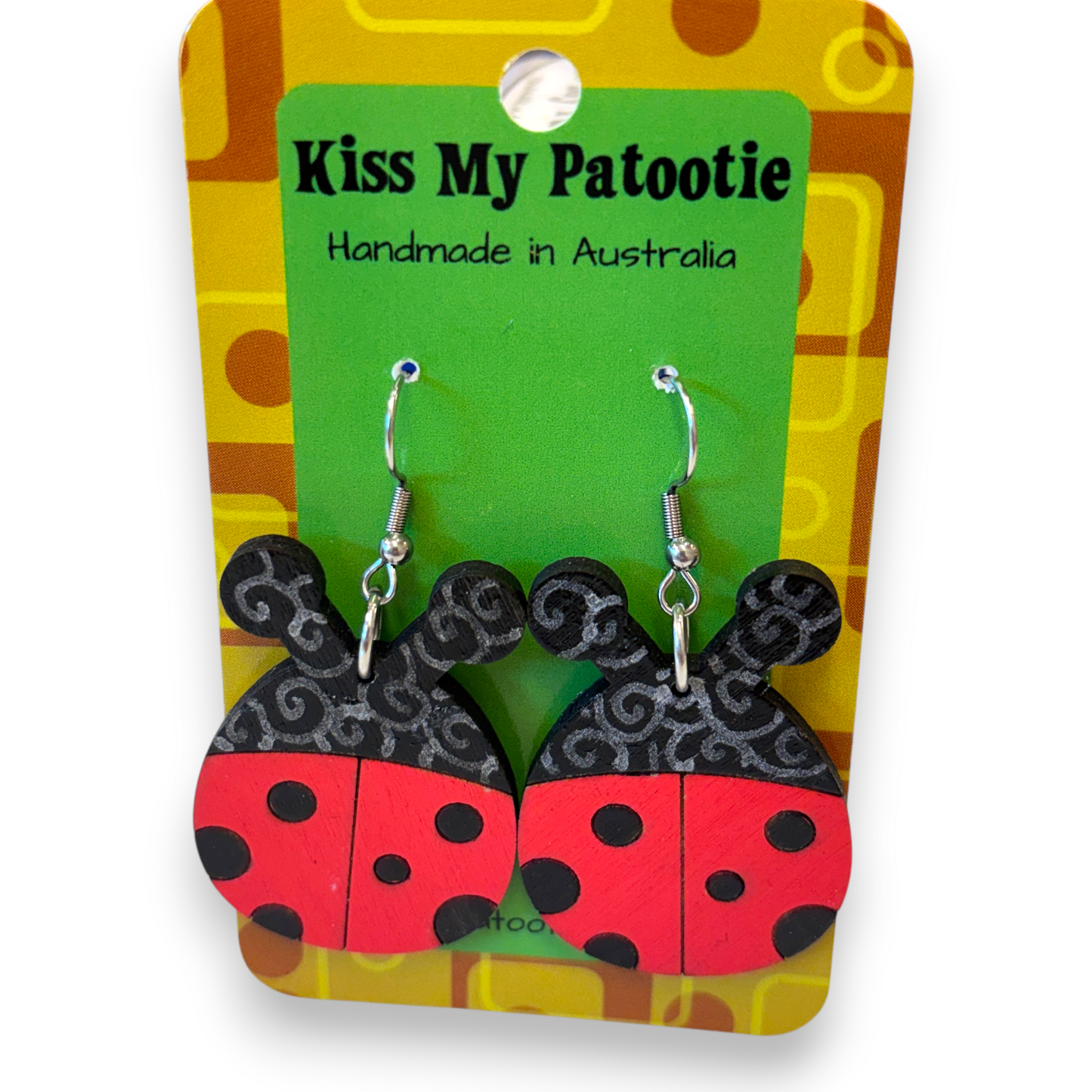 Wooden ladybug earrings