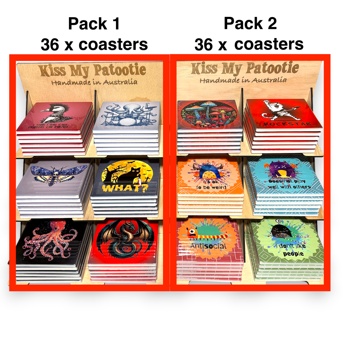Ceramic coaster wholesale starter pack - 36 OR 72  x coasters & free display shelf