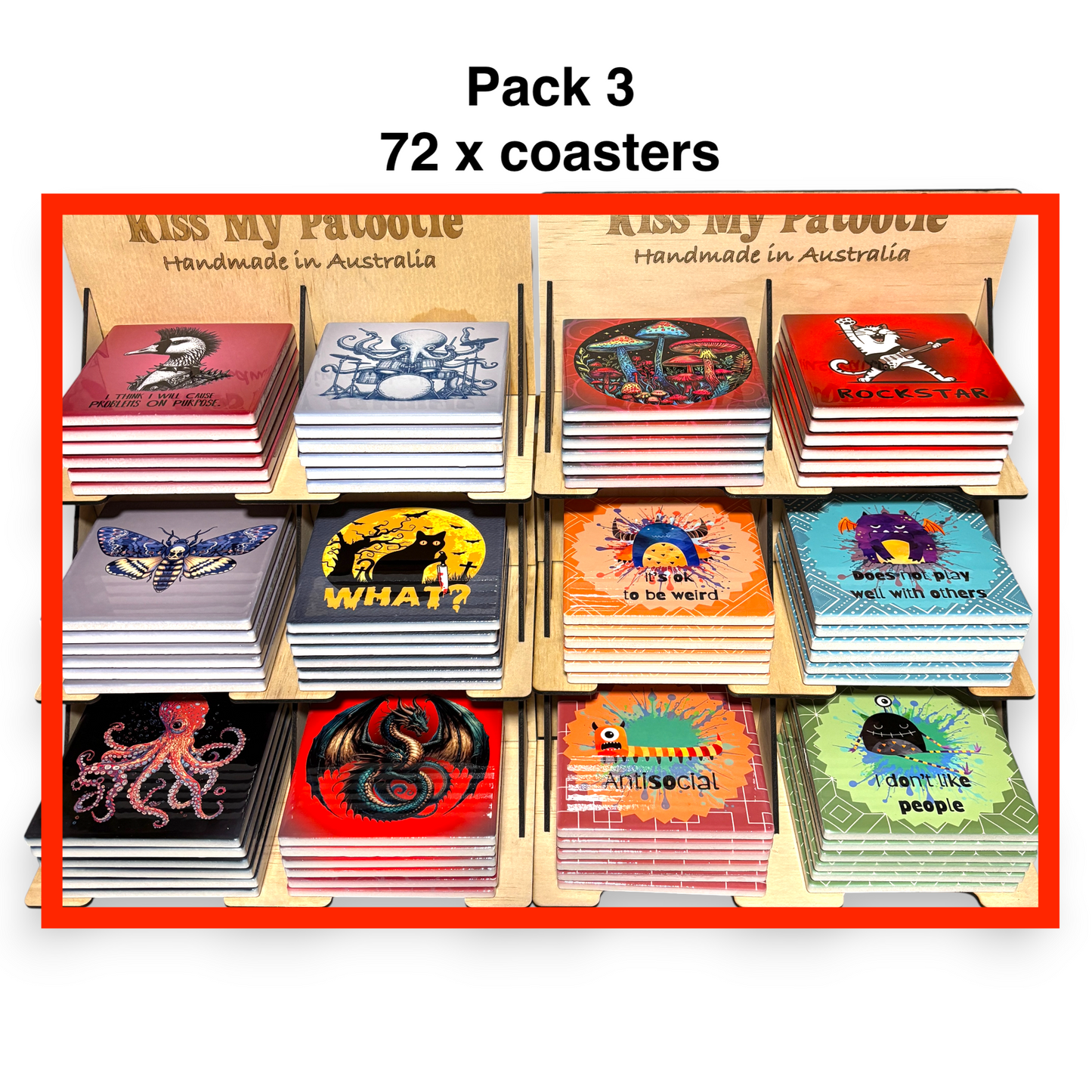 Ceramic coaster wholesale starter pack - 36 OR 72  x coasters & free display shelf