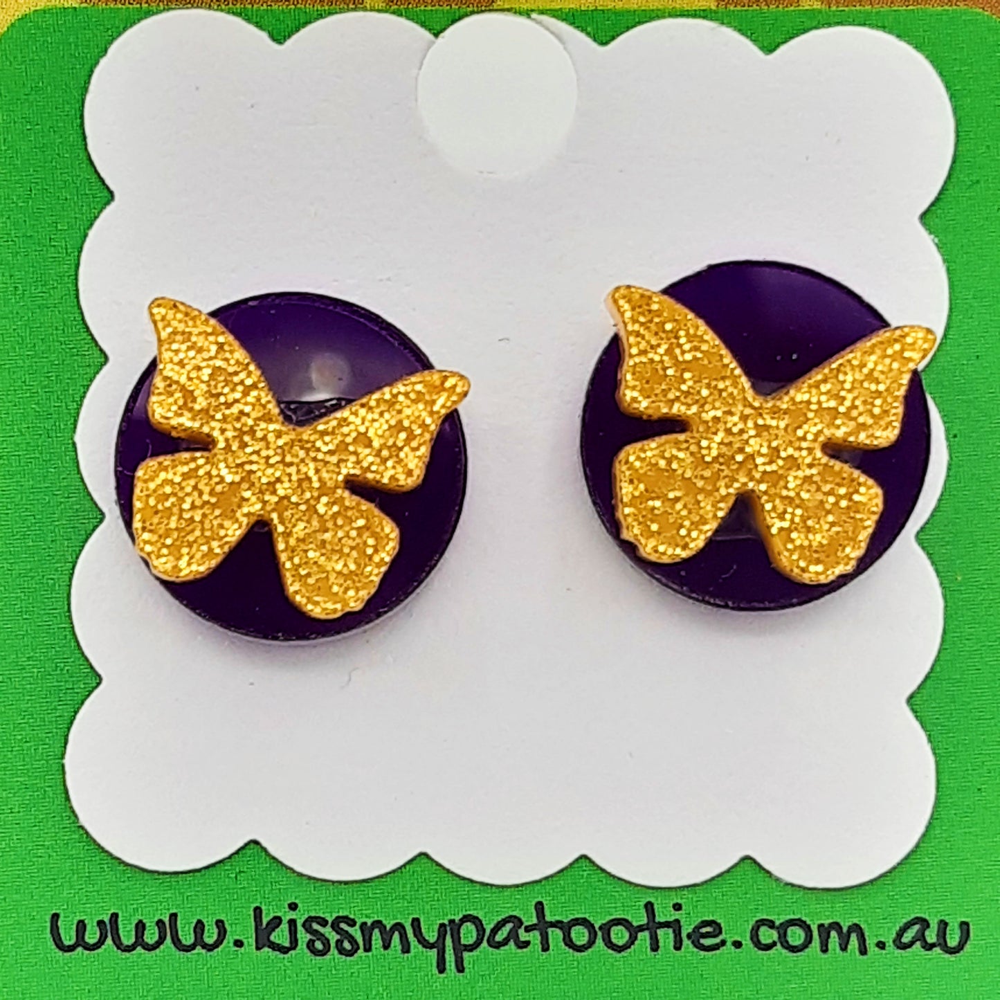 Butterfly laser cut acrylic earrings - purple & gold glitter