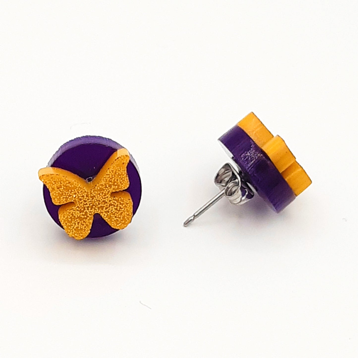 Butterfly laser cut acrylic earrings - purple & gold glitter