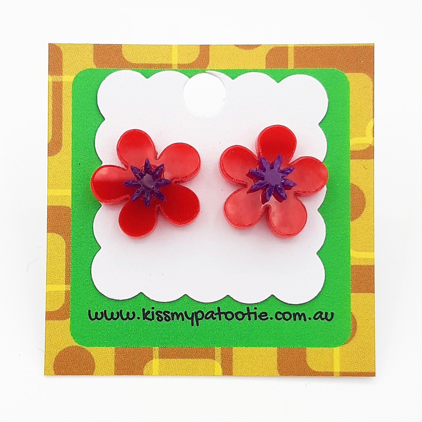 Flower laser cut acrylic earrings - daisy - red