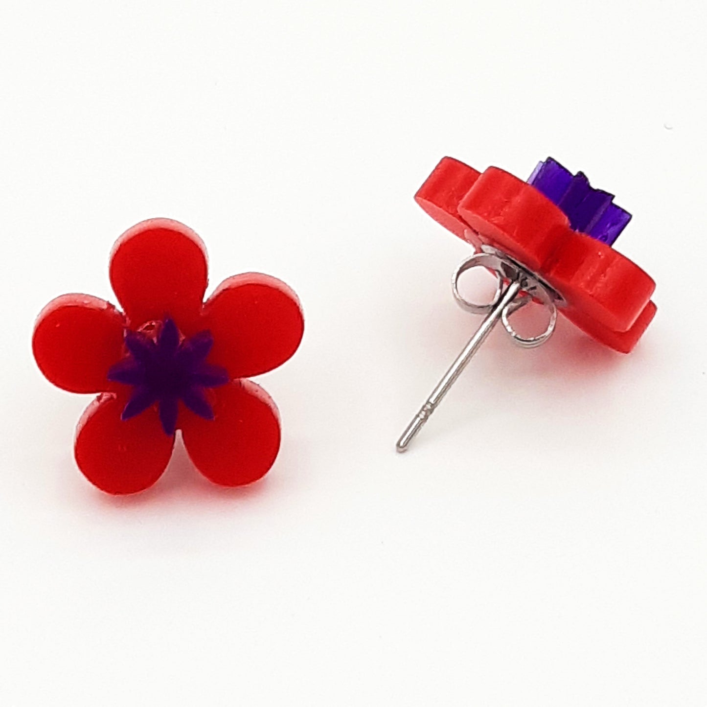 Flower laser cut acrylic earrings - daisy - red