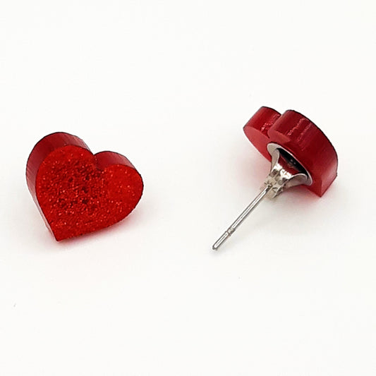 Hearts - Laser Cut Earrings / Studs - red glitter acrylic