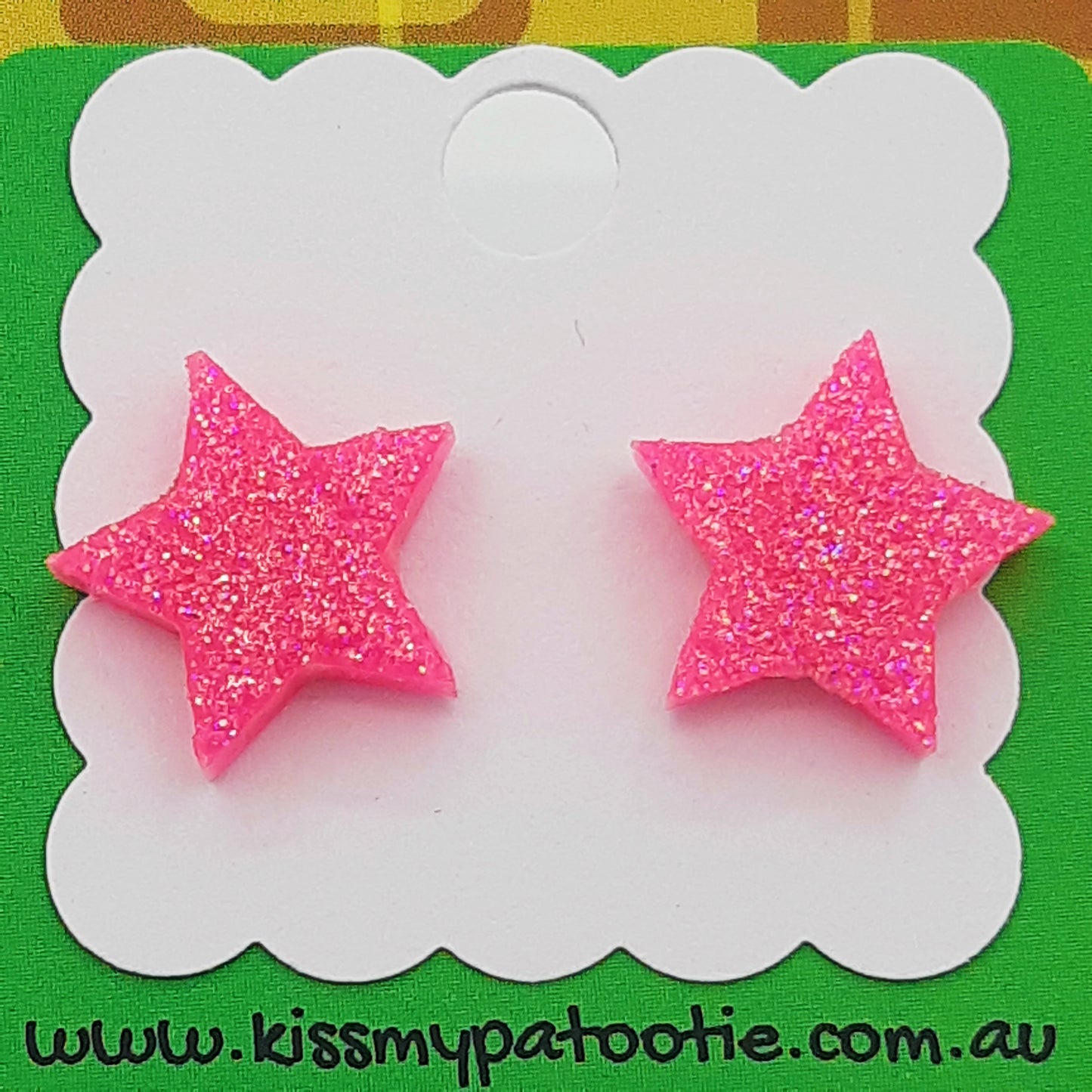 Glitter star laser cut acrylic earrings - hot pink