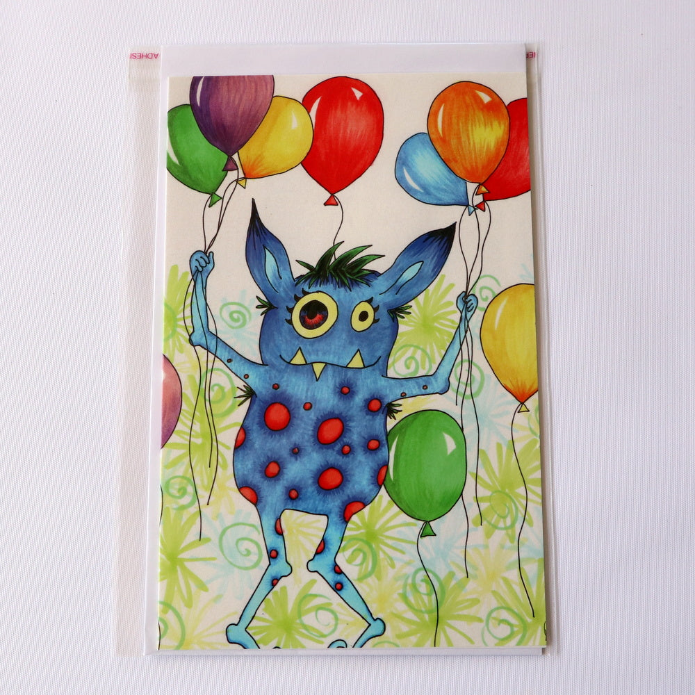 Gift / Greeting Card - kids birthday - monster with balloons