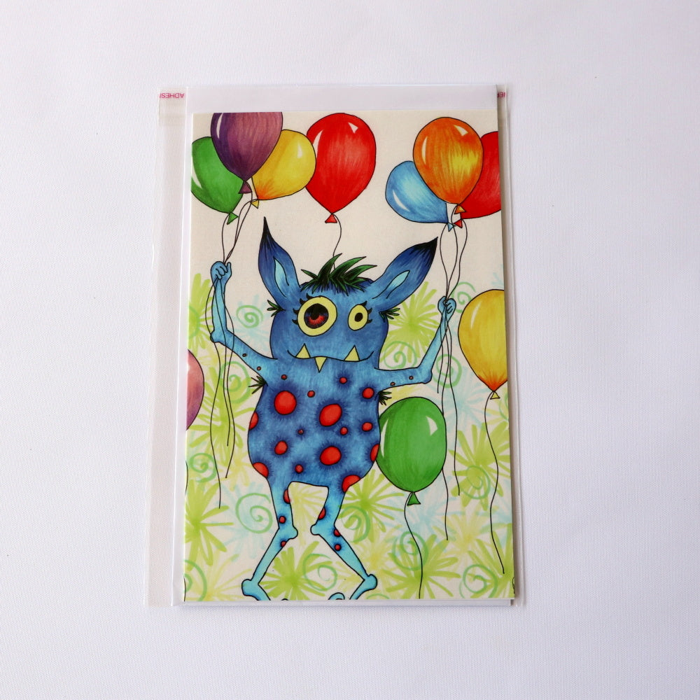 Gift / Greeting Card - kids birthday - monster with balloons