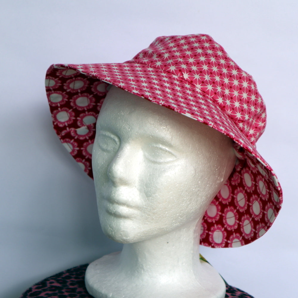 Baby / Kids Reversible Bucket Hat - Pink & Red Flower