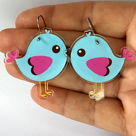 Blue bird acrylic earrings - 100% recycled acrylic